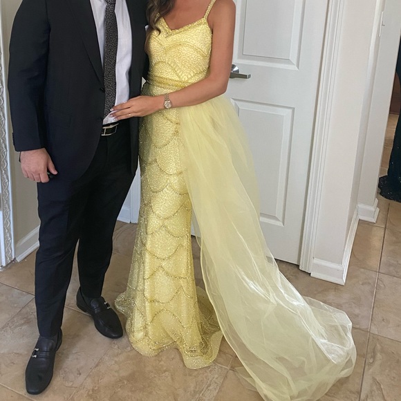 Custom Couture Gown- Yellow sequin Gown - Picture 3 of 4
